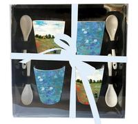 ENESCO Coffret de 4 Gobelets Expresso en céramique Claude Monet - Dimensions de la tasse : Hauteur 8.7 cm - Diamètre 8 cm BLEU