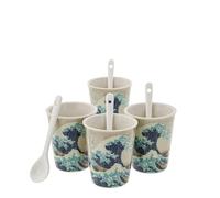 Set de 4 tasses à café et cuillères Hokusai (Grande Vague de Kanagawa)