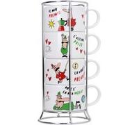 Set de 4 tasses à expresso empilables Italia avec support - - Multicolore - Porcelaine