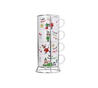 Bialetti - Ensemble de 4 tasses à expresso empilables Italia avec support - Porcelaine multicolore