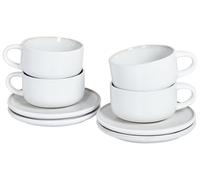 Set de 4 Tasses et Soucoupes en Grès Thé Café Fait Main Finition Émail Bleu Blan