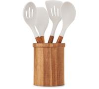 Set de 4 ustensiles avec pot - LIVOO - MES153G - Pot et ustensiles acacia FSC - En silicone 31 cm - Pot 15 sx 12 cm