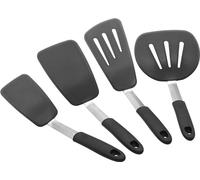 set de 4 ustensiles de cuisine en silicone avec manche en acier inoxydable et en silicone anti-brûlure, Grande spatule moyenne, Spatule fendue