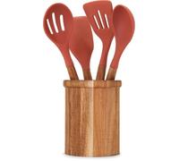 Set de 4 ustensiles - LIVOO - MES153 - Pot et ustensiles acacia FSC - En silicone 31 cm - Pot 15 x 12 cm