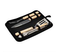 Neka Mallette de barbecue 4 ustensiles 38 cm – Bois, mallette en toile – Noir