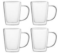 Set de 4 verres à thé à double paroi avec anse 250 ml Tasses en verre borosilicate solide résistant Boissons chaudes froides