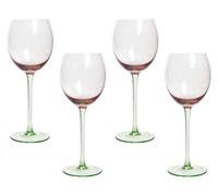 Set de 4 Verres à Vin Soufflés à la Main 36 cl Transparent Rose et Vert Diopside