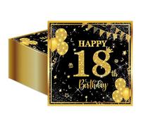 Set de 40 Serviettes Décoratives D'anniversaire, Double Couche 33 cm x 33 cm, Décoration de Table de Fête,Joyeux 18ème Anniversaire, Décoration de Table 18ème Anniversaire, Hommes et Femmes (Or Noir)