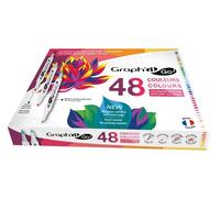 GRAPH’IT GO Set de 48 Marqueurs acrylique double pointes - Pointe pinceau et ogive - Encre à base d’eau - Tout support - Assortiment de couleurs pour Coloriage Mystère