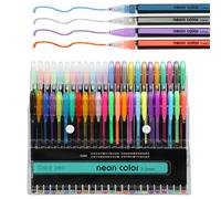 Set de 48 stylos gel - 12 métalliques, 12 stylo gel pailleté, 12 néon, 12 aquarelle - Pour dessin, écriture et livres de coloriage - Stylo couleur fluide et brillant - stylo paillette créatif