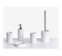Ensemble d'Accessoires de Salle de Bain en Polyrésine 5 Pièces Distributeur de Savon Porte-Brosse à Dents Brosse Toilette Blanc Sepahua