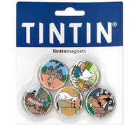Set de 5 aimants décoratifs pour réfrigérateurs de Tintin à Moulinsart (33mm)