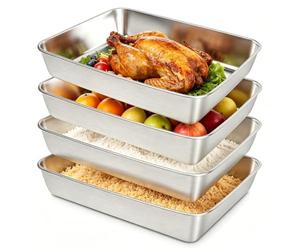 Set de 5 Bac de Plat Four INOX Rectangulaire 25 x 20 x 5 cm, pour Escalopes | Empilables, Durable et Facile à Nettoyer, pour Adapté aux Fours Réfrigérateurs Cuisine, Viande, Poisson