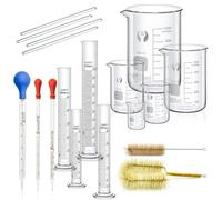 Set de 5 Béchers et 4 Cylindres Gradués en Verre Borosilicate avec 3 Pipettes, 4 Agitateurs et 2 Brosses de Nettoyage pour Laboratoire et École(1000ml)