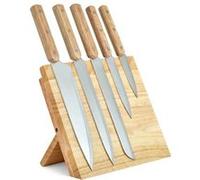 Livoo - Set de 5 couteaux et support magnétique MEC136-5 couteaux, manche en bois d'hévéa 3 rivets, acier inoxydable