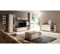 Set de 5 meubles de salon, collection SINATRA. Couleur chêne et blanc brillant.
