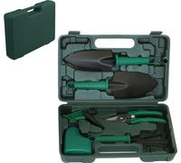 set de 5 outils de jardinage Set cadeau d'outils de jardinage Poignée antidérapante avec truelle anti-rouille, cultivateur, sécateur, pulvérisateur d'eau et mallette, vert