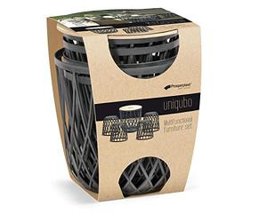 Set de 5 paniers multifonctions 55L (avec couvercle en bois) + 4x35L paniers en plastique Prosperplast Uniqubo en couleur grise