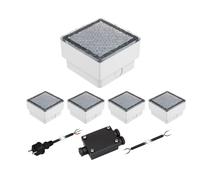 ledscom.de Set de 5 pavés LED CUS Lampe de sol pour l'extérieur, bleu, IP67, 230V, 10x10cm