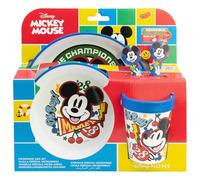 Set de 5 pièces antidérapantes (assiette, bol, verre et couverts) Premium bicolore dans une boîte Mickey True Champions