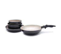 LAGUIOLE, Set de cuisine amovible 5 pièces, revêtement antiadhésif, compatible Tous Feux, Induction, Aluminium, Revêtement antiadhésif, facile à nettoyer, 16/18/24/28 cm, Noir/Champagne