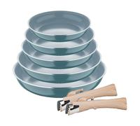 Set de 5 poêles Ø18Ø20Ø22Ø24Ø26cm en aluminium pressé vert + 2 poignées amovibles Click&Cook Bergner