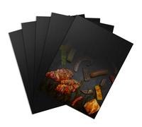 Set de 5 Tapis de Cuisson BBQ 40x30 cm, Feuille de Cuisson Reutilisable, Résistants à la Chaleur et Découpables, Feuille de Cuisson Permanente pour Barbecue à Gaz, Barbecue à Charbon et Four