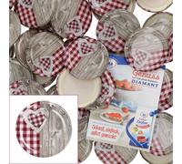 set de 50 couvercles de rechange To 82 Cœur en bois rouge-blanc pour bocaux 230ml / 350ml / 435ml avec livret de recettes