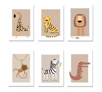 Set de 6 Affiches pour Chambre d'enfant, photos décoration chambre bébé, Affiche chambre d'enfant animaux beige, Lion Animaux de la forêt décoration Murale, pour filles et garçons, 13X18CM