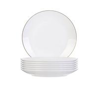 AltoBuy Set de 6 Assiettes à Dessert Blanches en Porcelaine avec liseré doré (Ø20cm) - Aura