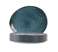 AltoBuy Set de 6 Assiettes à Dessert Galet en céramique au grés du Temps Bleu (22x18cm) - Galet