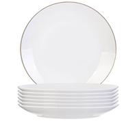 AltoBuy Set de 6 Assiettes Plates Blanches en Porcelaine avec liseré doré (Ø26,5 cm) - Aura