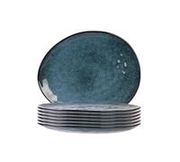 AltoBuy Set de 6 Assiettes Plates Galet en céramique au grés du Temps Bleu (27.5x23cm) - Galet