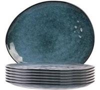 AltoBuy Set de 6 Assiettes Plates Galet en céramique au grés du Temps Bleu (27.5x23cm) - Galet