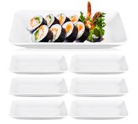 Set de 6 Assiettes Rectangulaire, 13.5 * 22.5cm Assiettes à dîner en Porcelaine, Plats de Service pour Fête, Plateau en Céramique pour Viande, Nourriture, Apéritif, Blanc