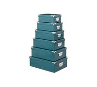 5five – Set 6 boîtes de rangement «Uni» 48 cm, coin métal, bleu pétrole