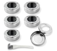 Set de 6 Cendrier Extérieur en Acier Inoxydable, Cendriers avec Couvercle Amovible, Cendrier Coupe-Vent Ronds, pour Restaurant, Jardin, Balcon et Camping, avec 1 Brosse de Nettoyage en Nylon