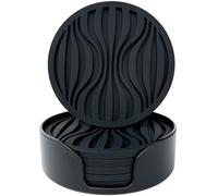 Set de 6 Dessous Verres Silicone Épais (0,5cm) - Dessous Verres Ronds, à Boissons, à Café, à Bière avec Motif Antidérapant (Noir)