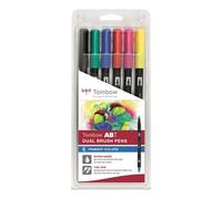 Tombow ABT-6P-1 Lot de 6 Feutres pinceau à 2 pointes, couleurs primaires