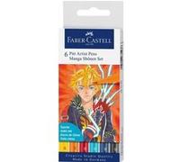 Faber-Castell 167157 Set de Stylos à Encre Shônen, Étui avec 6 Stylo-billes de Différentes Couleurs, Idéal pour le Dessin Précis ou le Manga Créatif