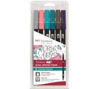 Tombow ABT-6P-5 Lot de 6 feutres pinceau ABT à deux pointes, couleurs vintage
