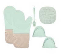 Set de 6 Gants de Four en Silicone Vert Menthe - Maniques Cuisine Résistantes à la Chaleur - Gants Anti-Brûlure pour Cuisson, Pâtisserie et Grillade, Idéaux pour Cuisine Pratique et Stylée