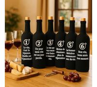 Set de 6 housses dégustation vin - chaussettes en néoprène noir opaques numérotées 1 à 6 avec citations - accessoires œnologie, blind tasting, cadeau vin original