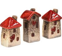 Set de 6 maisons décoratives en céramique - Maison miniature Déco rouge - Fenêtre & Coeur Motif 6 cm