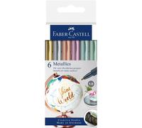 Faber-Castell 160706 - Marqueur Metallics avec pointe en fibre, largeur de trait 1,5 mm, convient pour de nombreuses surfaces, avec effet métallique or, argent, bronze, violet, bleu et vert, lot de 6