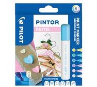 PILOT - Pochette de 6 Pintor - Marqueurs Peinture Multi-Surfaces à Base d’Eau, Séchage Rapide - Textile, Verre, Bois, Pierre, DIY - Couleurs Assorties Pastel - Pointe Moyenne