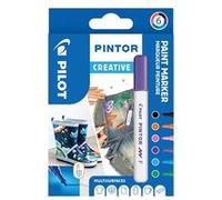 PILOT - Pochette de 6 Pintor - Marqueurs Peinture Multi-Supports à Base d’Eau, Séchage Rapide - Textile, Verre, Bois, Pierre, DIY - Couleurs Assorties Créatives - Pointe Fine
