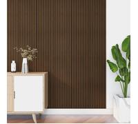 NEU.HOLZ Set de 6 Panneaux Muraux 3D Lattes Décoratives avec Lamelles Verticales Style Scandinave Installation Facile au Mur Plafond Polystyrène 195 x 32 cm Effet Bois Foncé