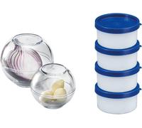 Set De 6 Pièces : 2 Boules Fraîcheur Ø 7cm/Ø 9cm + 4 Boîtes À Herbes De 100 Ml Chacune, Empilables, Plastique, Sans Bpa, Bleu/Transparent, 257222e6