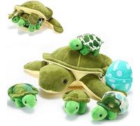 Set de 6 Pièces Tortue en Peluche - Maman Tortue de Mer 12 Pouces avec 3 Petites Tortues et 2 Oeufs - Jouet Animal Doux Câlin (Classique)